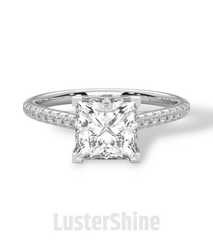 Princess Cut Solitaire Ring – 2 Carat Diamond Engagement Ring – Four Prong Classic Design Pave Diamond Wedding Ring – Custom Wedding Ring