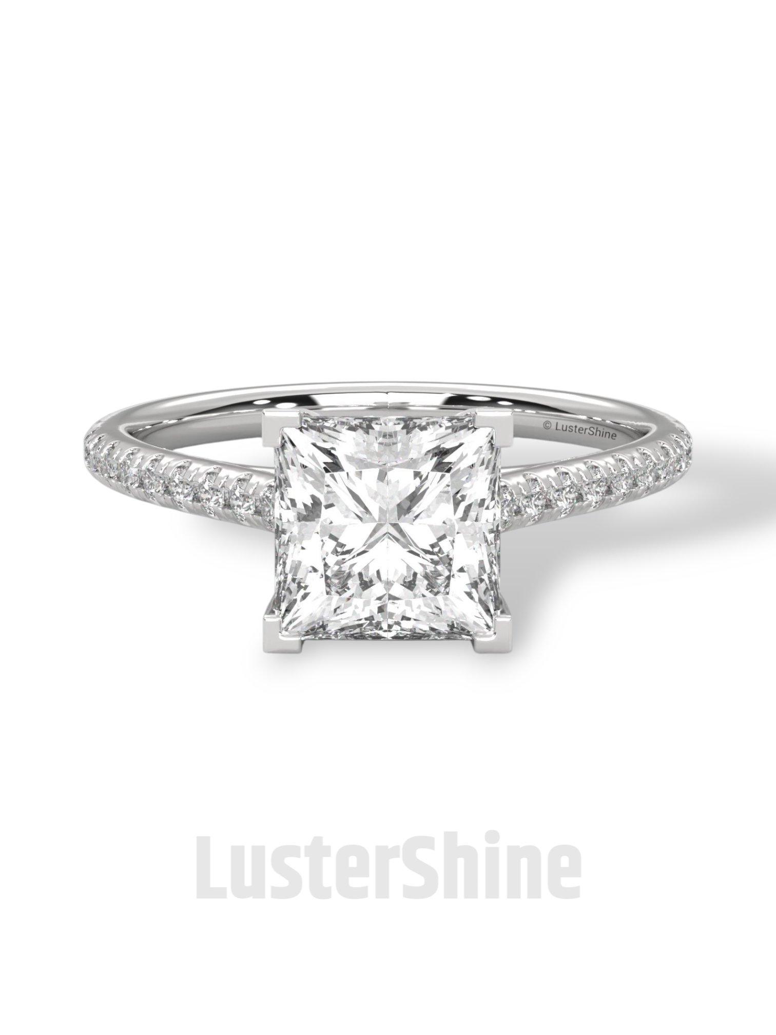 Princess Cut Solitaire Ring – 2 Carat Diamond Engagement Ring – Four Prong Classic Design Pave Diamond Wedding Ring – Custom Wedding Ring