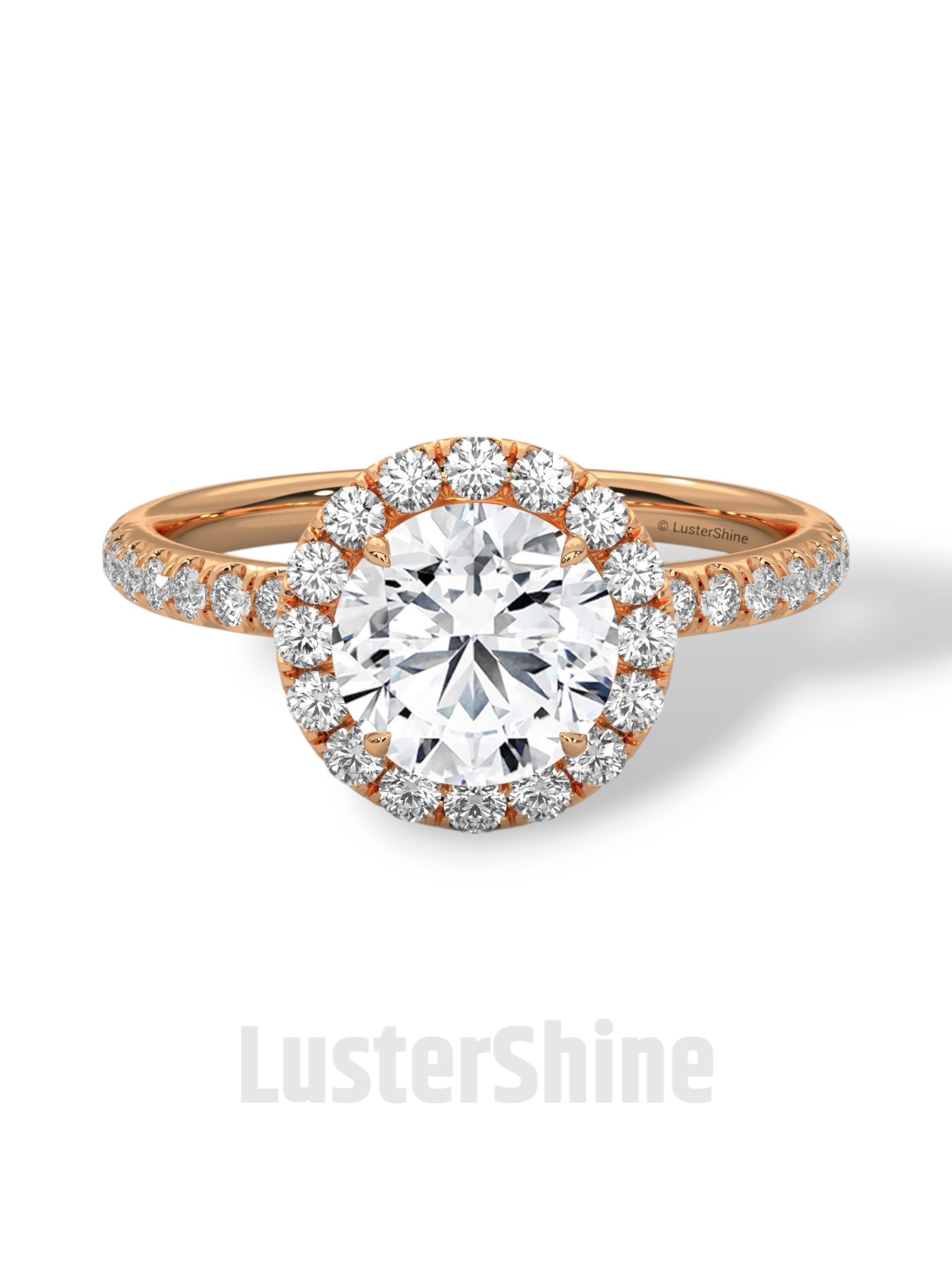 1.30 CT Round Halo Ring – Moissanite Engagement Ring in Rose Gold – Diamond Accent Pave Band – Handmade Vintage Inspired Bridal Ring Gift