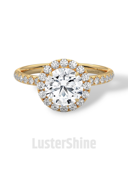 1.30 CT Round Halo Ring – Moissanite Engagement Ring in Rose Gold – Diamond Accent Pave Band – Handmade Vintage Inspired Bridal Ring Gift