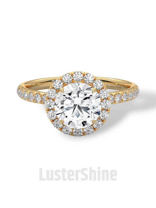 1.30 CT Round Halo Ring – Moissanite Engagement Ring in Rose Gold – Diamond Accent Pave Band – Handmade Vintage Inspired Bridal Ring Gift