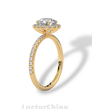 1.30 CT Round Halo Ring – Moissanite Engagement Ring in Rose Gold – Diamond Accent Pave Band – Handmade Vintage Inspired Bridal Ring Gift