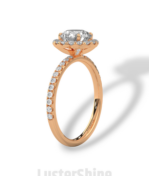 1.30 CT Round Halo Ring – Moissanite Engagement Ring in Rose Gold – Diamond Accent Pave Band – Handmade Vintage Inspired Bridal Ring Gift