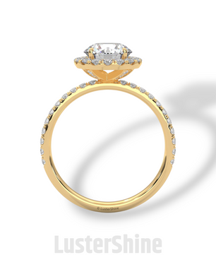 1.30 CT Round Halo Ring – Moissanite Engagement Ring in Rose Gold – Diamond Accent Pave Band – Handmade Vintage Inspired Bridal Ring Gift