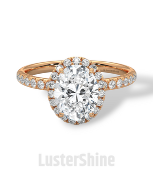 2CT Oval Moissanite Ring – Rose Gold Halo Engagement Ring – Diamond Pave Band – Elegant Oval Cut Ring – Custom Bridal Ring