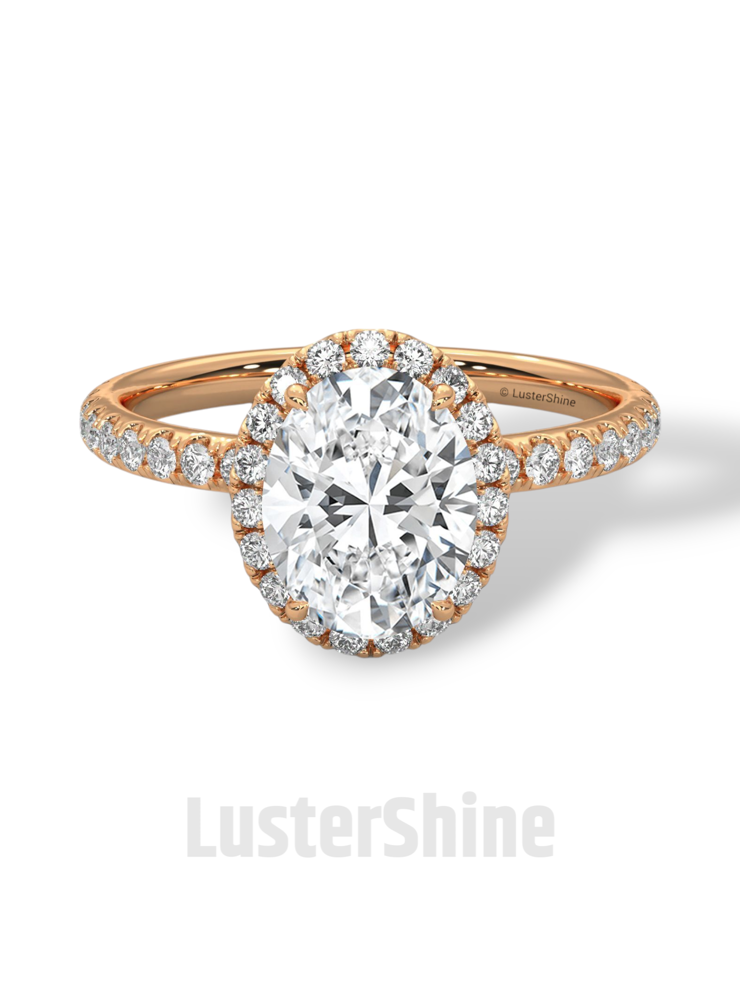 2CT Oval Moissanite Ring – Rose Gold Halo Engagement Ring – Diamond Pave Band – Elegant Oval Cut Ring – Custom Bridal Ring