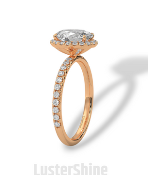 2CT Oval Moissanite Ring – Rose Gold Halo Engagement Ring – Diamond Pave Band – Elegant Oval Cut Ring – Custom Bridal Ring
