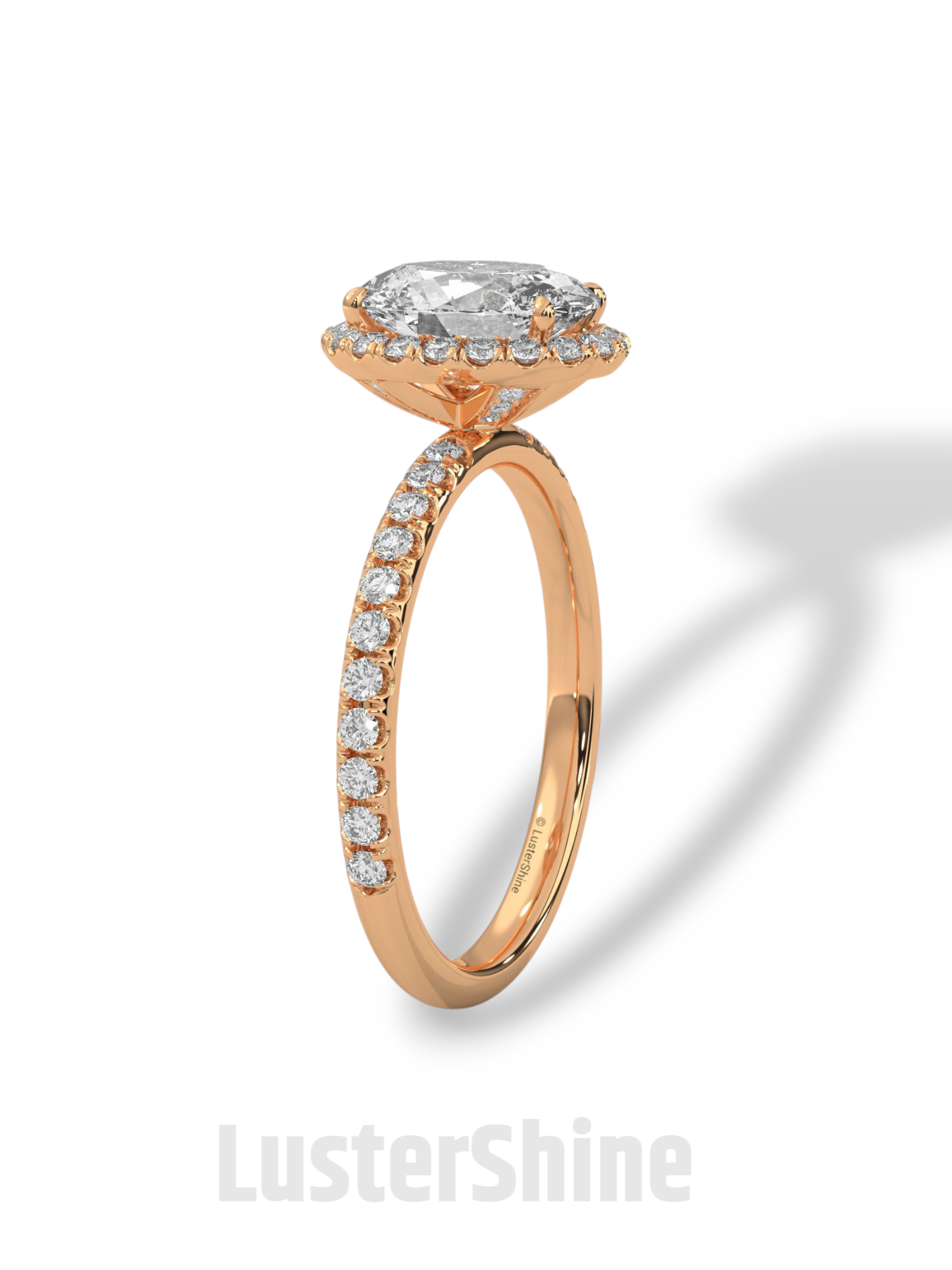 2CT Oval Moissanite Ring – Rose Gold Halo Engagement Ring – Diamond Pave Band – Elegant Oval Cut Ring – Custom Bridal Ring