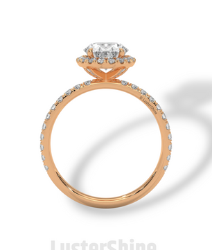 2CT Oval Moissanite Ring – Rose Gold Halo Engagement Ring – Diamond Pave Band – Elegant Oval Cut Ring – Custom Bridal Ring