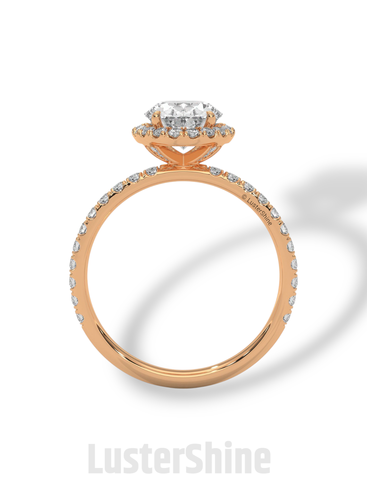 2CT Oval Moissanite Ring – Rose Gold Halo Engagement Ring – Diamond Pave Band – Elegant Oval Cut Ring – Custom Bridal Ring