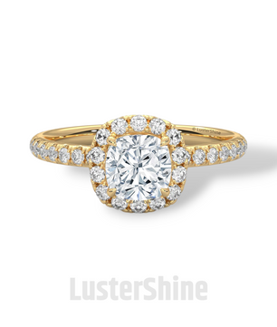 Cushion Cut Halo Ring – 1CT Moissanite Engagement Ring – Diamond Accent Pave Band – 14K Gold Dainty Bridal Ring – Handmade Ring