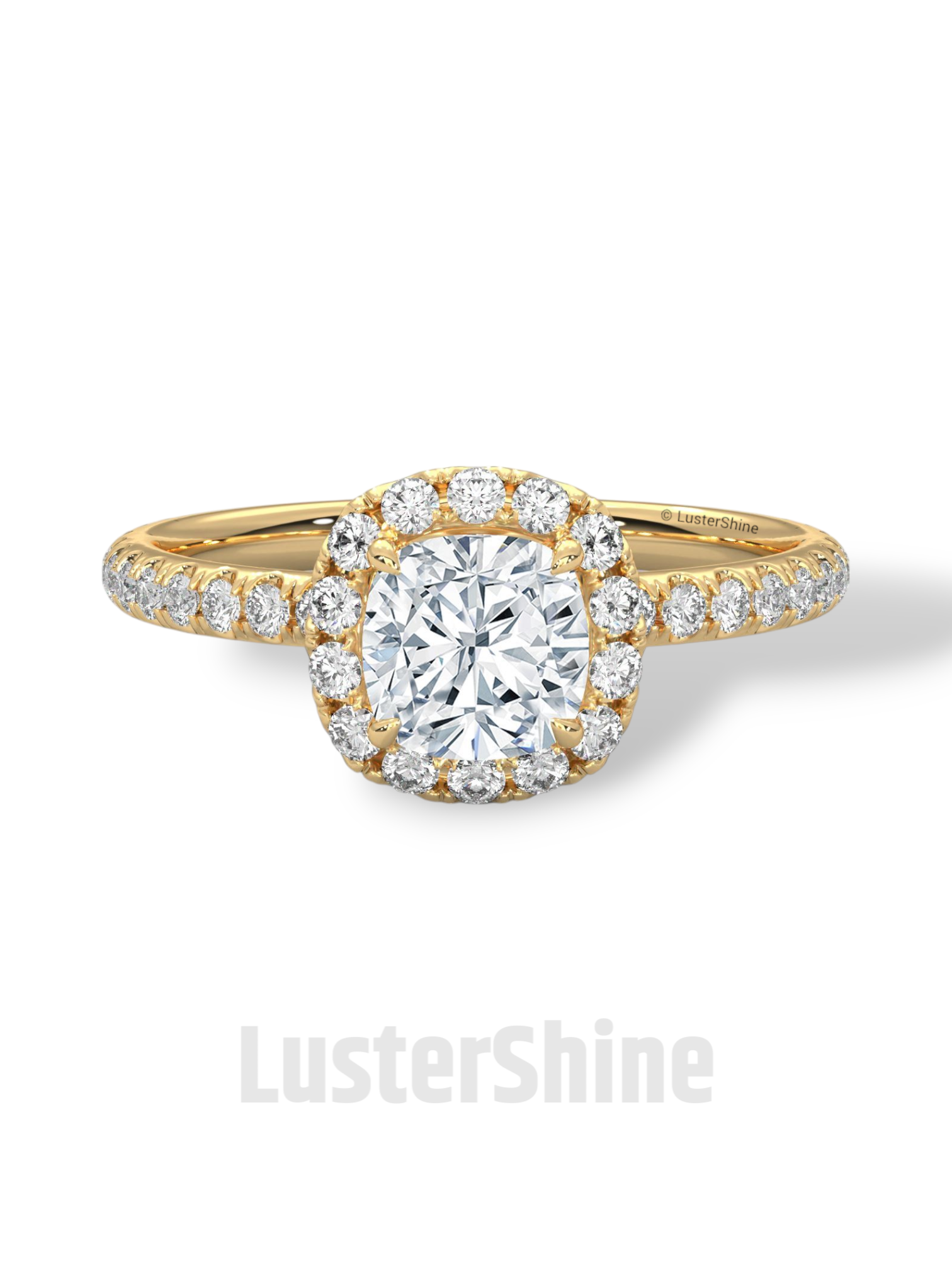 Cushion Cut Halo Ring – 1CT Moissanite Engagement Ring – Diamond Accent Pave Band – 14K Gold Dainty Bridal Ring – Handmade Ring
