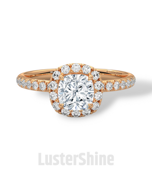 Cushion Cut Halo Ring – 1CT Moissanite Engagement Ring – Diamond Accent Pave Band – 14K Gold Dainty Bridal Ring – Handmade Ring