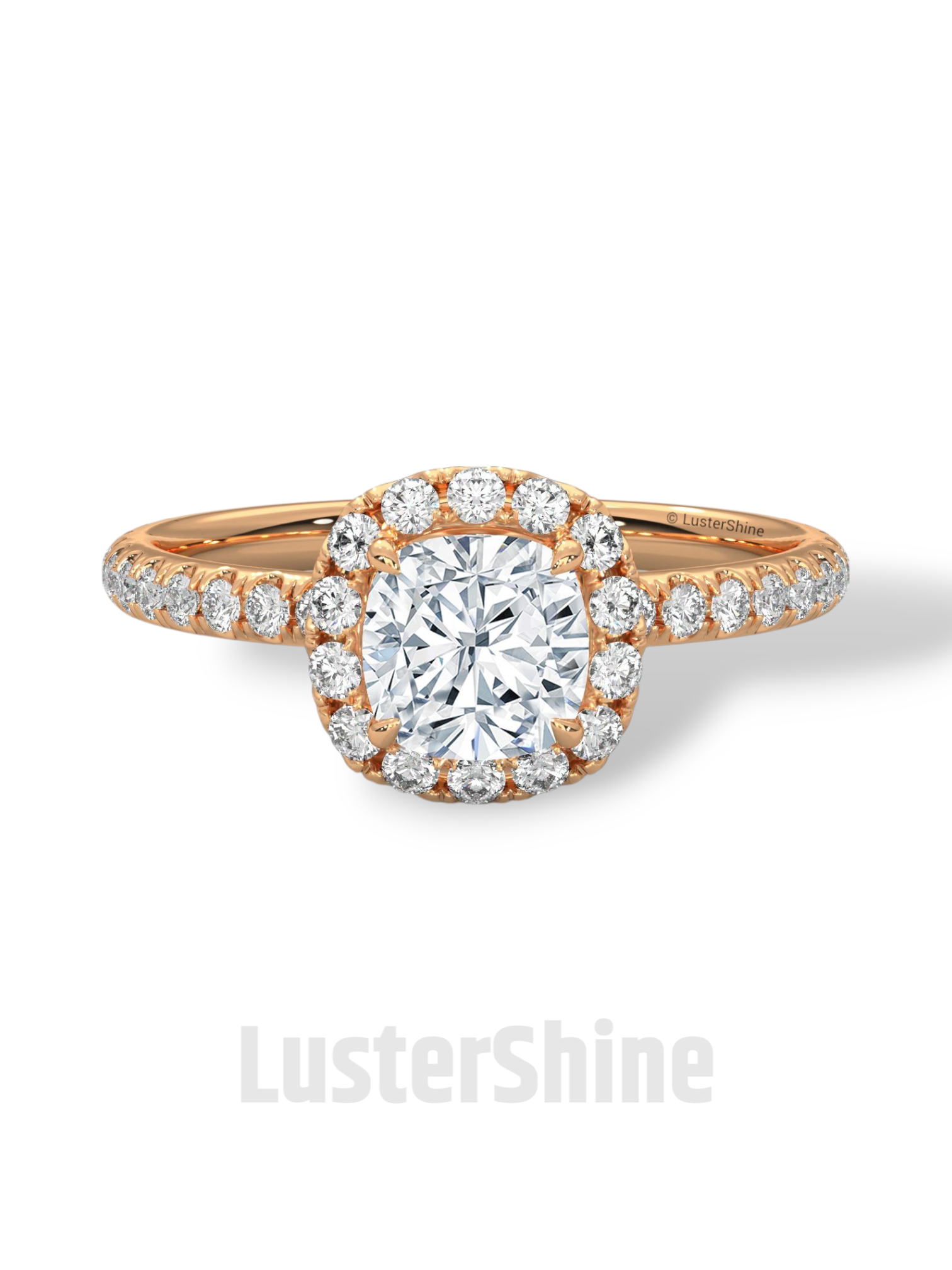 Cushion Cut Halo Ring – 1CT Moissanite Engagement Ring – Diamond Accent Pave Band – 14K Gold Dainty Bridal Ring – Handmade Ring