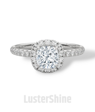 Cushion Cut Halo Ring – 1CT Moissanite Engagement Ring – Diamond Accent Pave Band – 14K Gold Dainty Bridal Ring – Handmade Ring