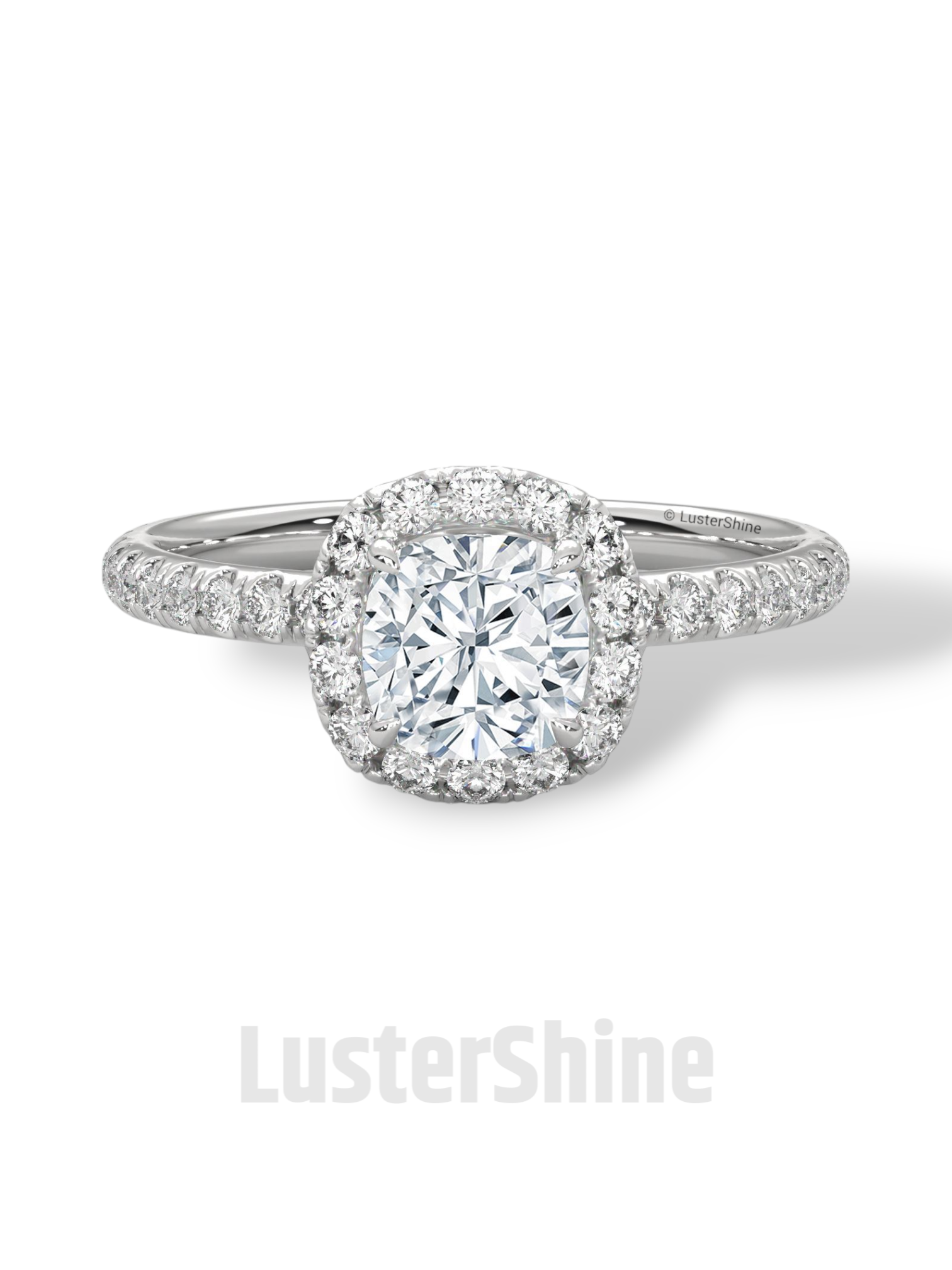 Cushion Cut Halo Ring – 1CT Moissanite Engagement Ring – Diamond Accent Pave Band – 14K Gold Dainty Bridal Ring – Handmade Ring