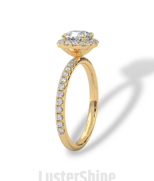 Cushion Cut Halo Ring – 1CT Moissanite Engagement Ring – Diamond Accent Pave Band – 14K Gold Dainty Bridal Ring – Handmade Ring