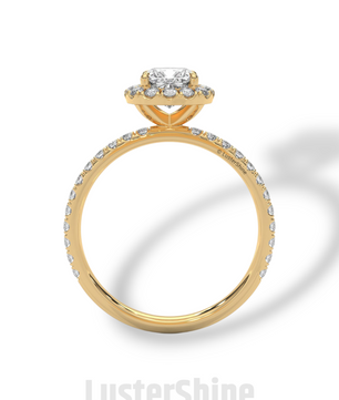 Cushion Cut Halo Ring – 1CT Moissanite Engagement Ring – Diamond Accent Pave Band – 14K Gold Dainty Bridal Ring – Handmade Ring