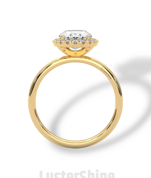 Oval Halo Engagement Ring – 2 Carat Moissanite Center – Pave Diamond Band – 14K Yellow Gold Elegant Bridal Ring – Custom Bridal Jewelry Gift