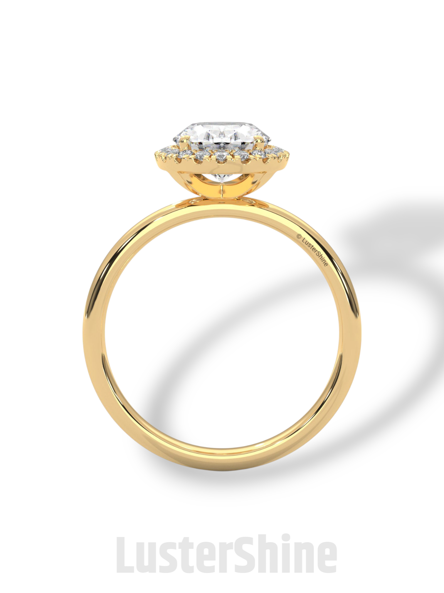 Oval Halo Engagement Ring – 2 Carat Moissanite Center – Pave Diamond Band – 14K Yellow Gold Elegant Bridal Ring – Custom Bridal Jewelry Gift