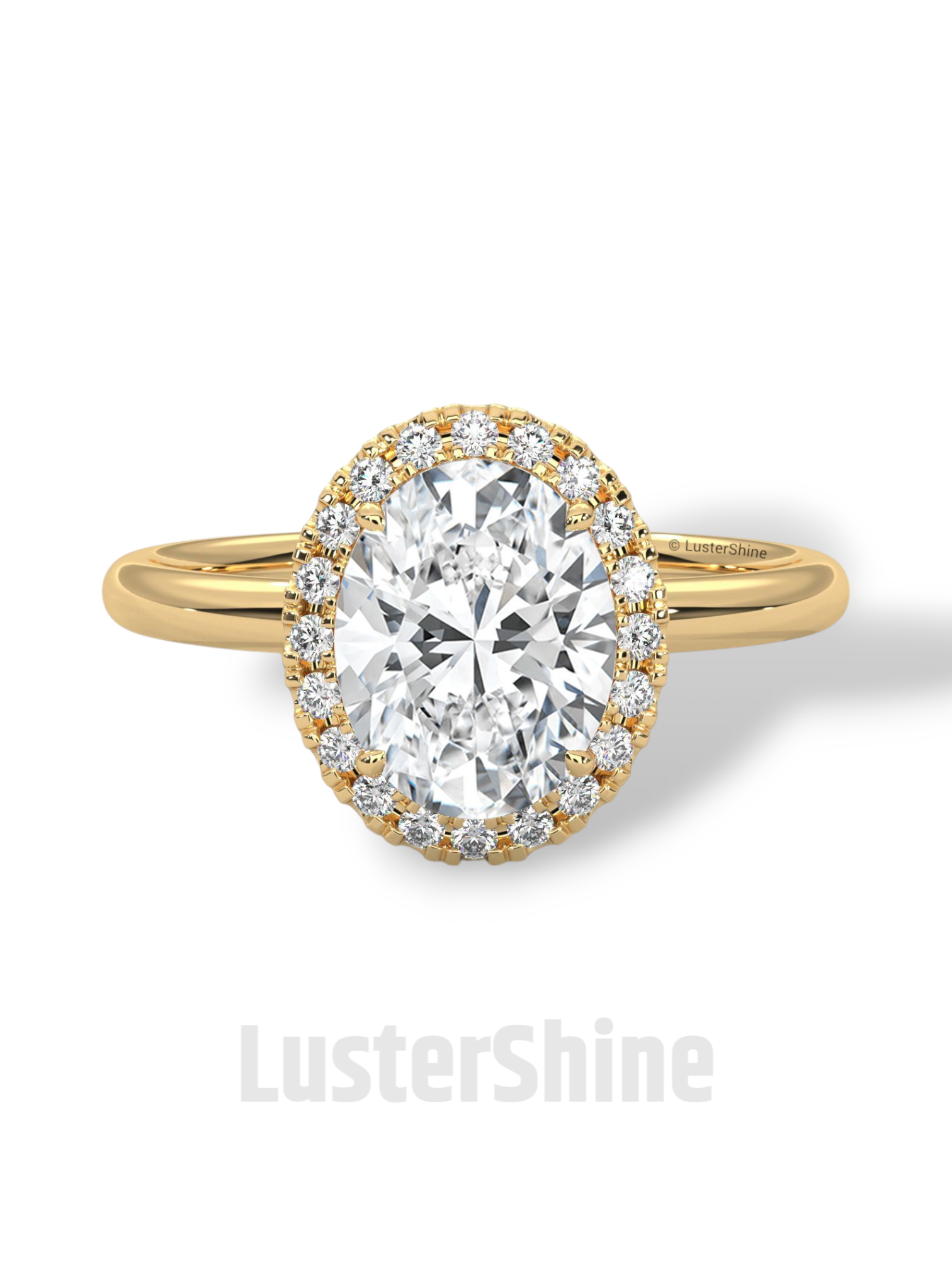 Oval Halo Engagement Ring – 2 Carat Moissanite Center – Pave Diamond Band – 14K Yellow Gold Elegant Bridal Ring – Custom Bridal Jewelry Gift