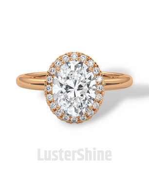 Oval Halo Engagement Ring – 2 Carat Moissanite Center – Pave Diamond Band – 14K Yellow Gold Elegant Bridal Ring – Custom Bridal Jewelry Gift