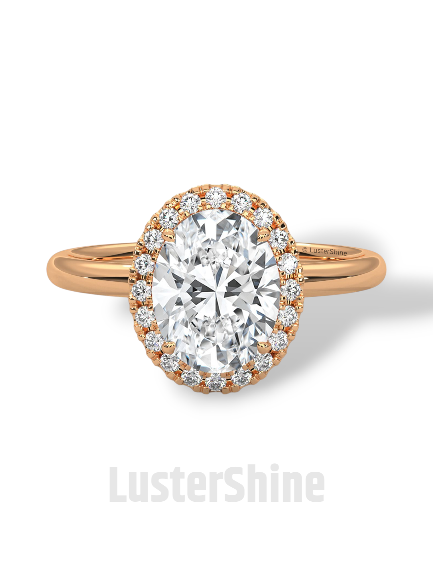 Oval Halo Engagement Ring – 2 Carat Moissanite Center – Pave Diamond Band – 14K Yellow Gold Elegant Bridal Ring – Custom Bridal Jewelry Gift