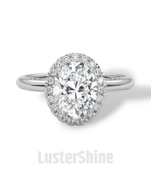 Oval Halo Engagement Ring – 2 Carat Moissanite Center – Pave Diamond Band – 14K Yellow Gold Elegant Bridal Ring – Custom Bridal Jewelry Gift