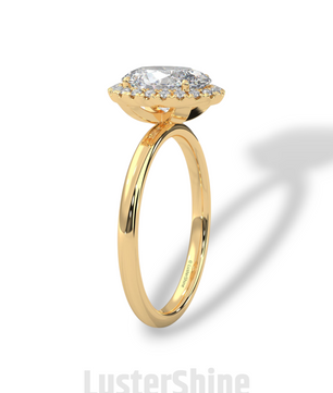 Oval Halo Engagement Ring – 2 Carat Moissanite Center – Pave Diamond Band – 14K Yellow Gold Elegant Bridal Ring – Custom Bridal Jewelry Gift