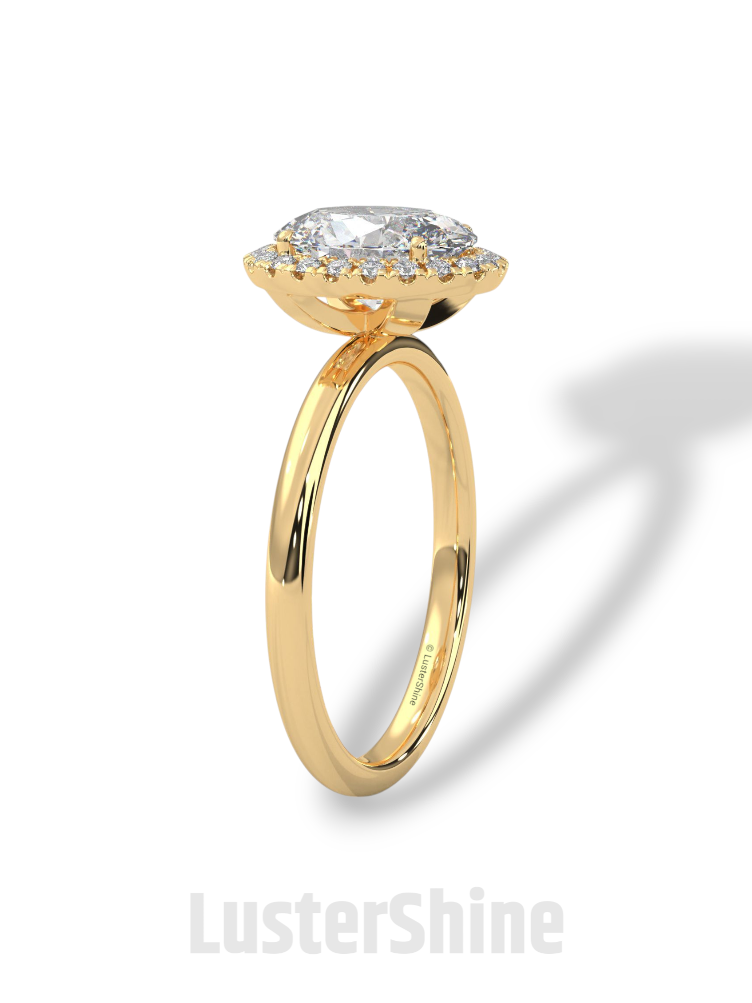 Oval Halo Engagement Ring – 2 Carat Moissanite Center – Pave Diamond Band – 14K Yellow Gold Elegant Bridal Ring – Custom Bridal Jewelry Gift