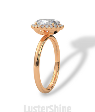 Oval Halo Engagement Ring – 2 Carat Moissanite Center – Pave Diamond Band – 14K Yellow Gold Elegant Bridal Ring – Custom Bridal Jewelry Gift