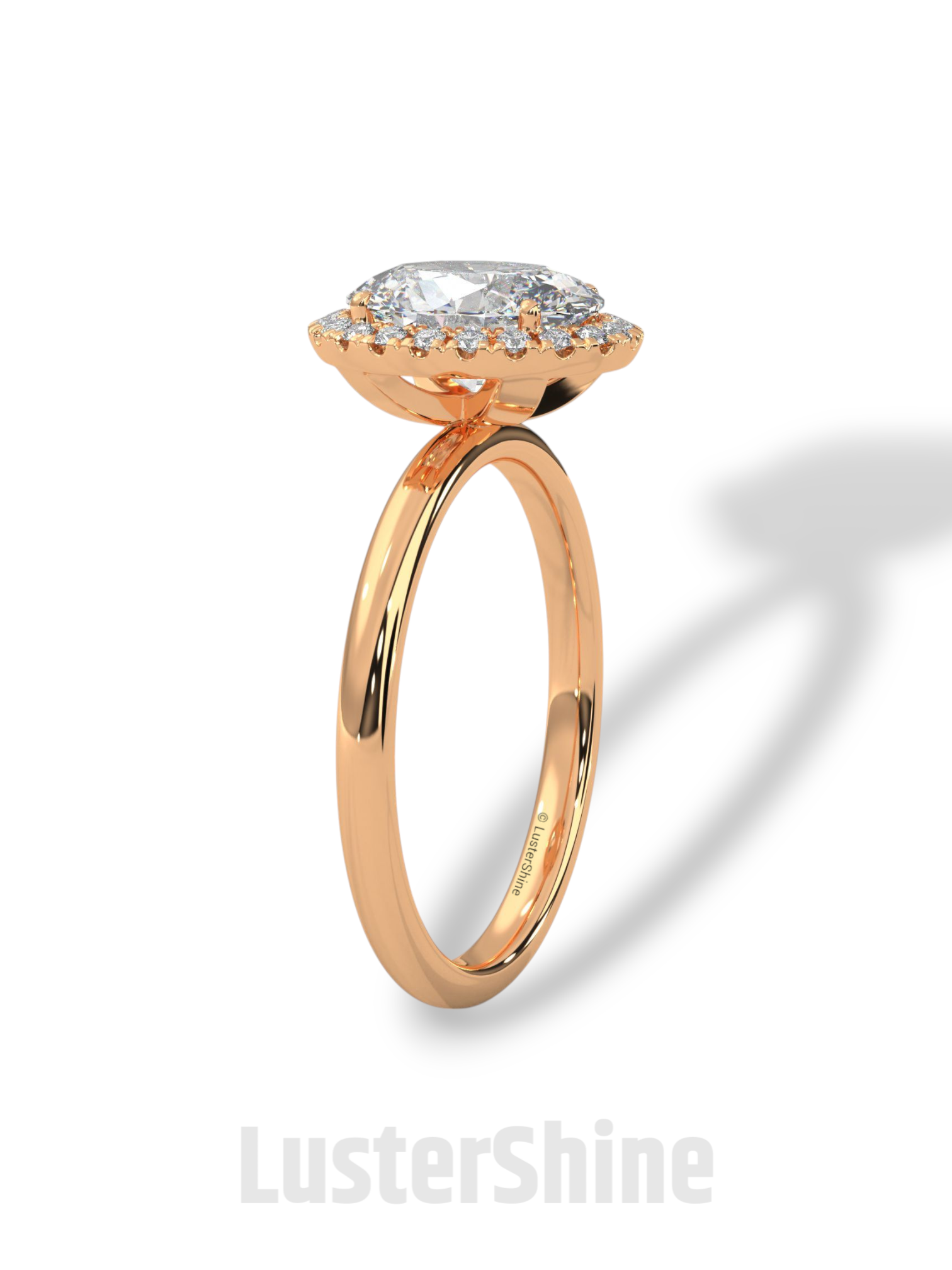 Oval Halo Engagement Ring – 2 Carat Moissanite Center – Pave Diamond Band – 14K Yellow Gold Elegant Bridal Ring – Custom Bridal Jewelry Gift