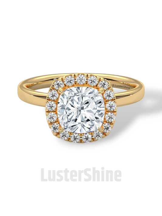 Cushion Cut Halo Engagement Ring – 2CT Cushion Diamond Ring – Gold Cushion Halo Ring – Handmade Bridal Ring – Classic Halo Wedding Ring Gift