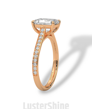 Emerald Cut Diamond Engagement Ring – Pave Band Gold Ring – Moissanite Yellow & White Gold Ring – Art Deco Ring – LusterShine Bridal Jewelry