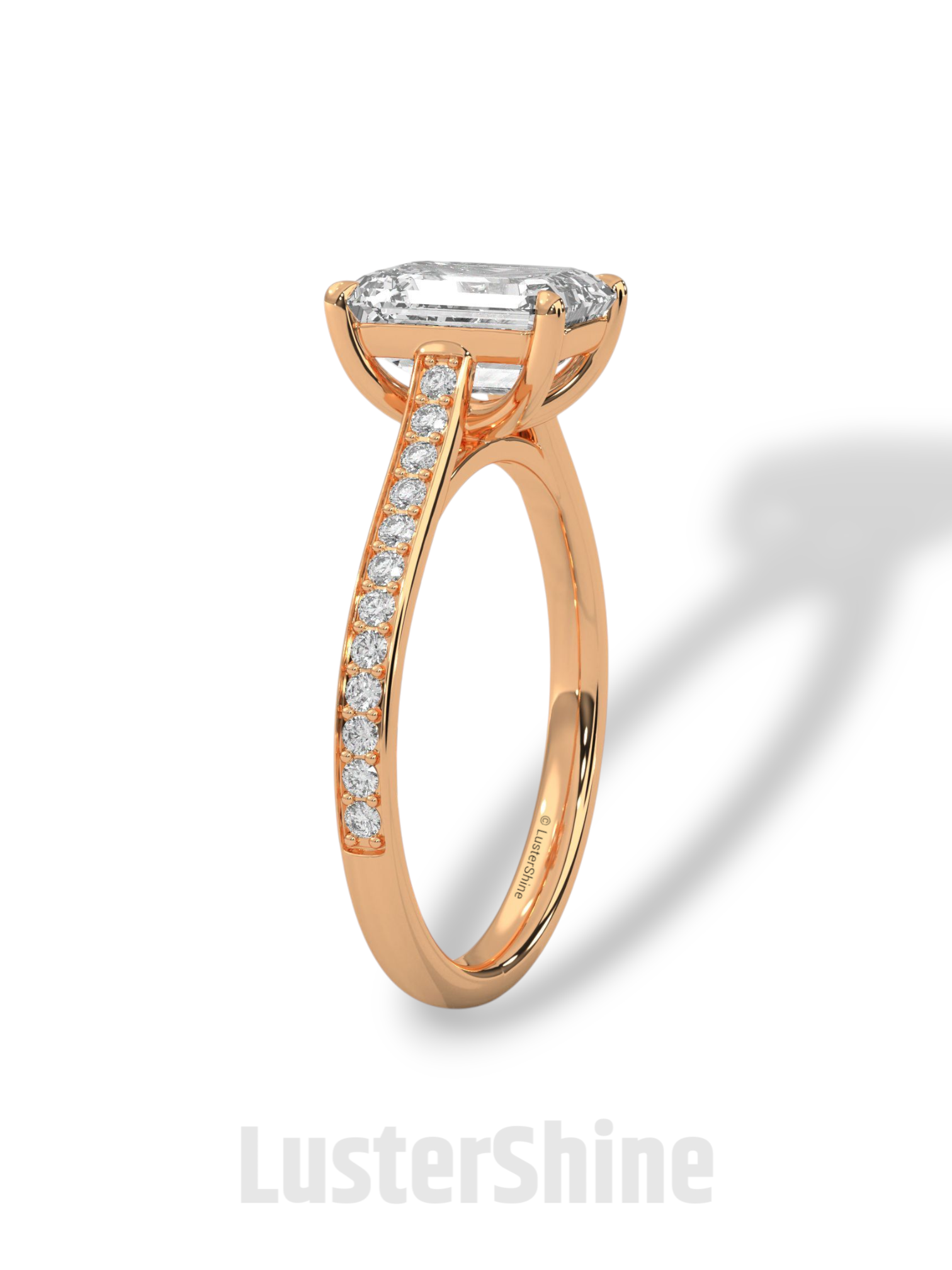 Emerald Cut Diamond Engagement Ring – Pave Band Gold Ring – Moissanite Yellow & White Gold Ring – Art Deco Ring – LusterShine Bridal Jewelry