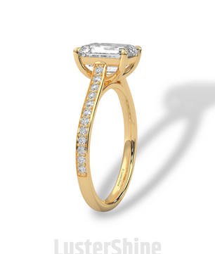 Emerald Cut Diamond Engagement Ring – Pave Band Gold Ring – Moissanite Yellow & White Gold Ring – Art Deco Ring – LusterShine Bridal Jewelry