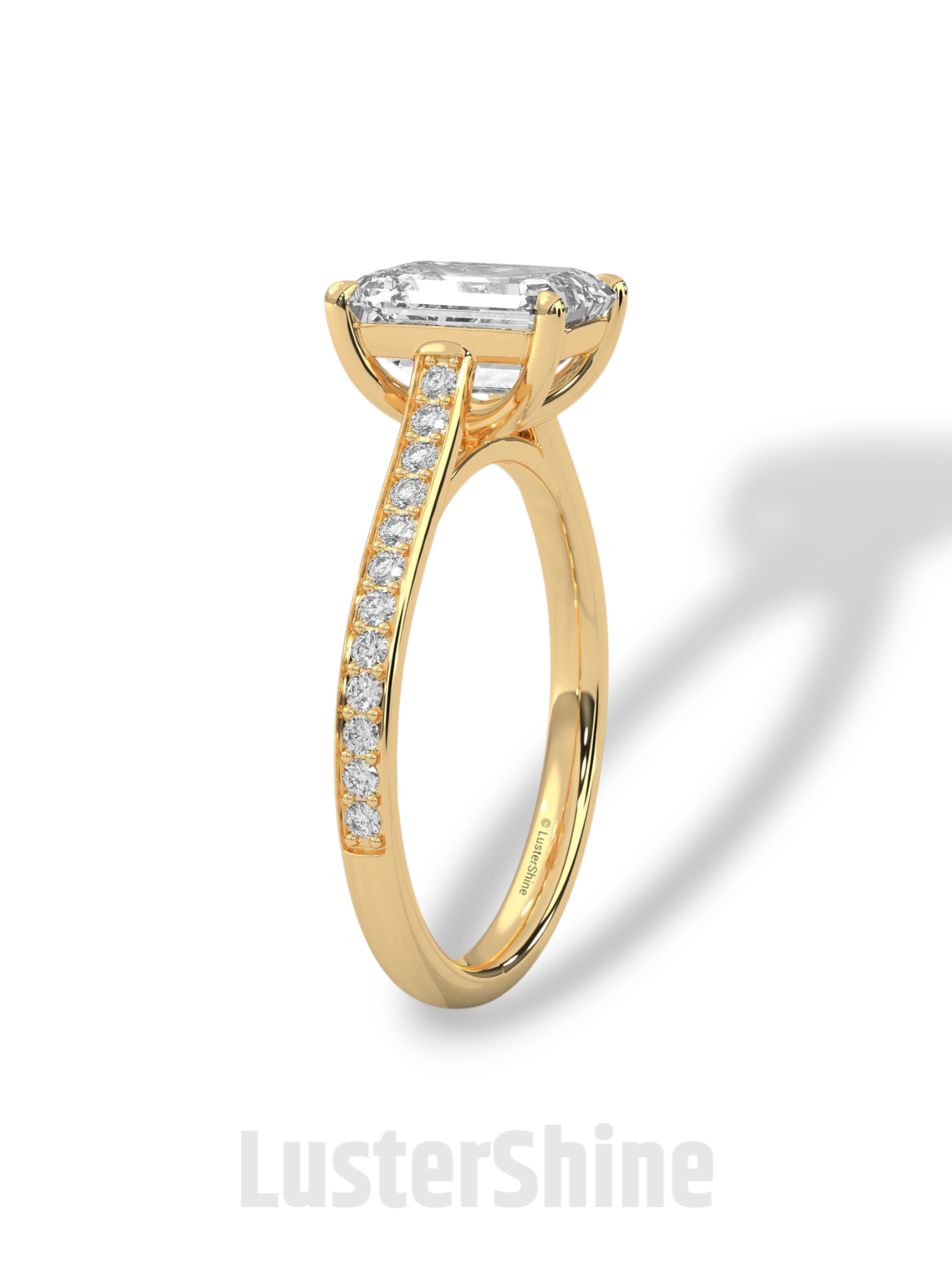 Emerald Cut Diamond Engagement Ring – Pave Band Gold Ring – Moissanite Yellow & White Gold Ring – Art Deco Ring – LusterShine Bridal Jewelry