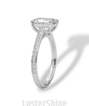 Emerald Cut Diamond Engagement Ring – Pave Band Gold Ring – Moissanite Yellow & White Gold Ring – Art Deco Ring – LusterShine Bridal Jewelry