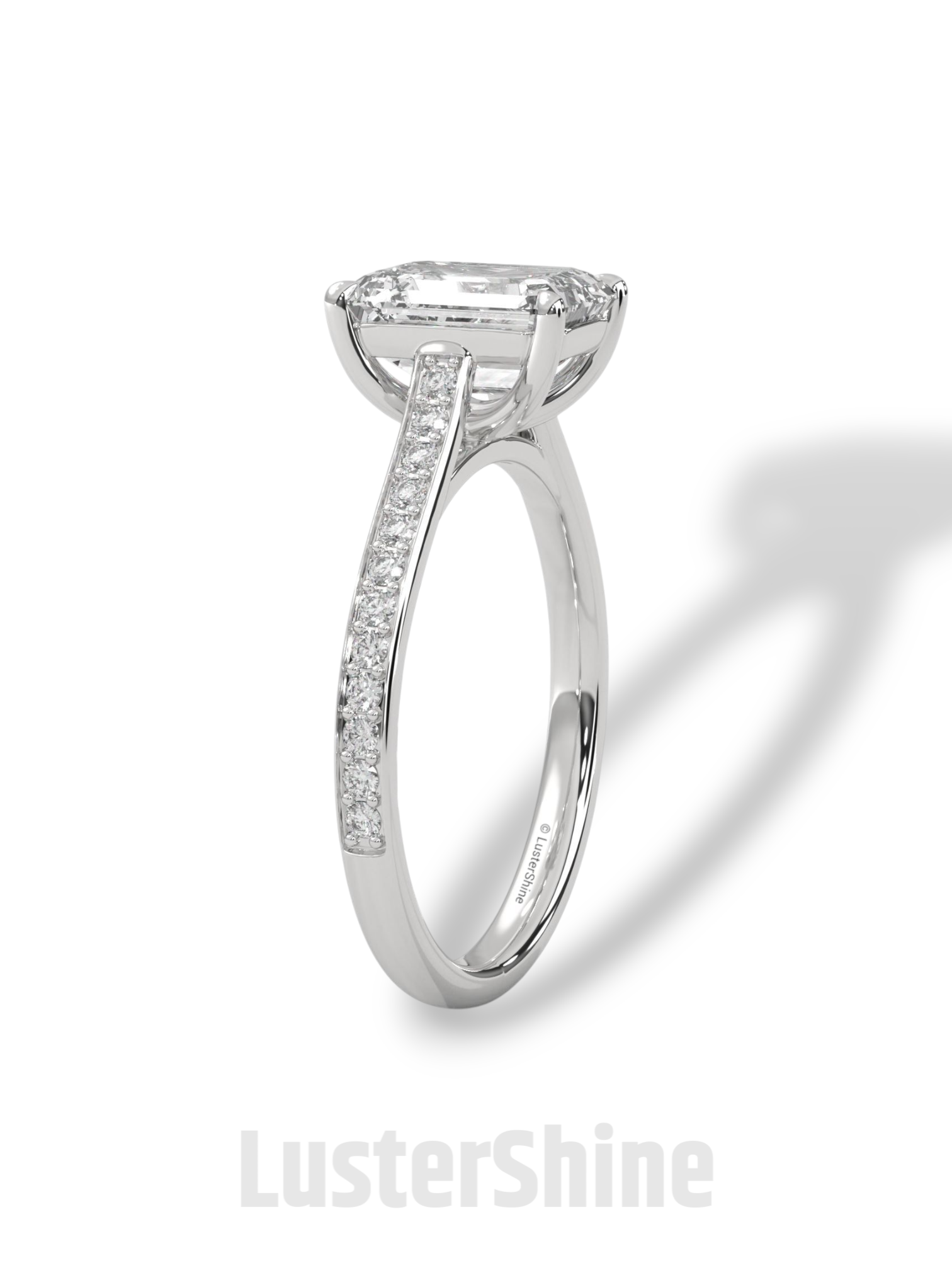 Emerald Cut Diamond Engagement Ring – Pave Band Gold Ring – Moissanite Yellow & White Gold Ring – Art Deco Ring – LusterShine Bridal Jewelry