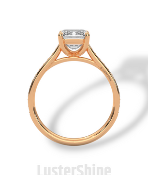 Emerald Cut Diamond Engagement Ring – Pave Band Gold Ring – Moissanite Yellow & White Gold Ring – Art Deco Ring – LusterShine Bridal Jewelry