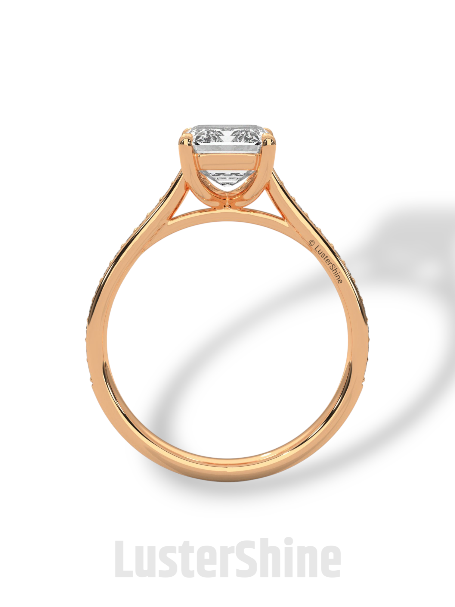 Emerald Cut Diamond Engagement Ring – Pave Band Gold Ring – Moissanite Yellow & White Gold Ring – Art Deco Ring – LusterShine Bridal Jewelry