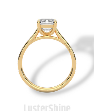 Emerald Cut Diamond Engagement Ring – Pave Band Gold Ring – Moissanite Yellow & White Gold Ring – Art Deco Ring – LusterShine Bridal Jewelry