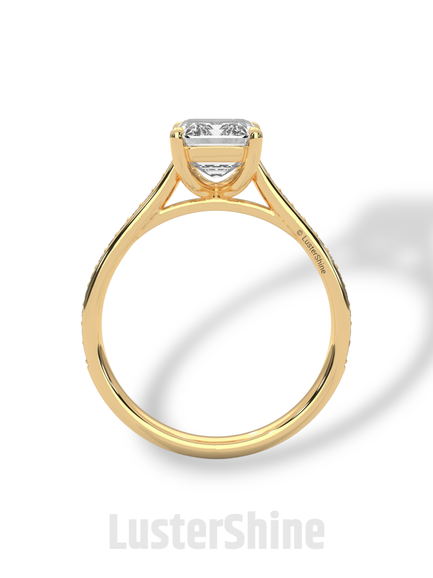 Emerald Cut Diamond Engagement Ring – Pave Band Gold Ring – Moissanite Yellow & White Gold Ring – Art Deco Ring – LusterShine Bridal Jewelry