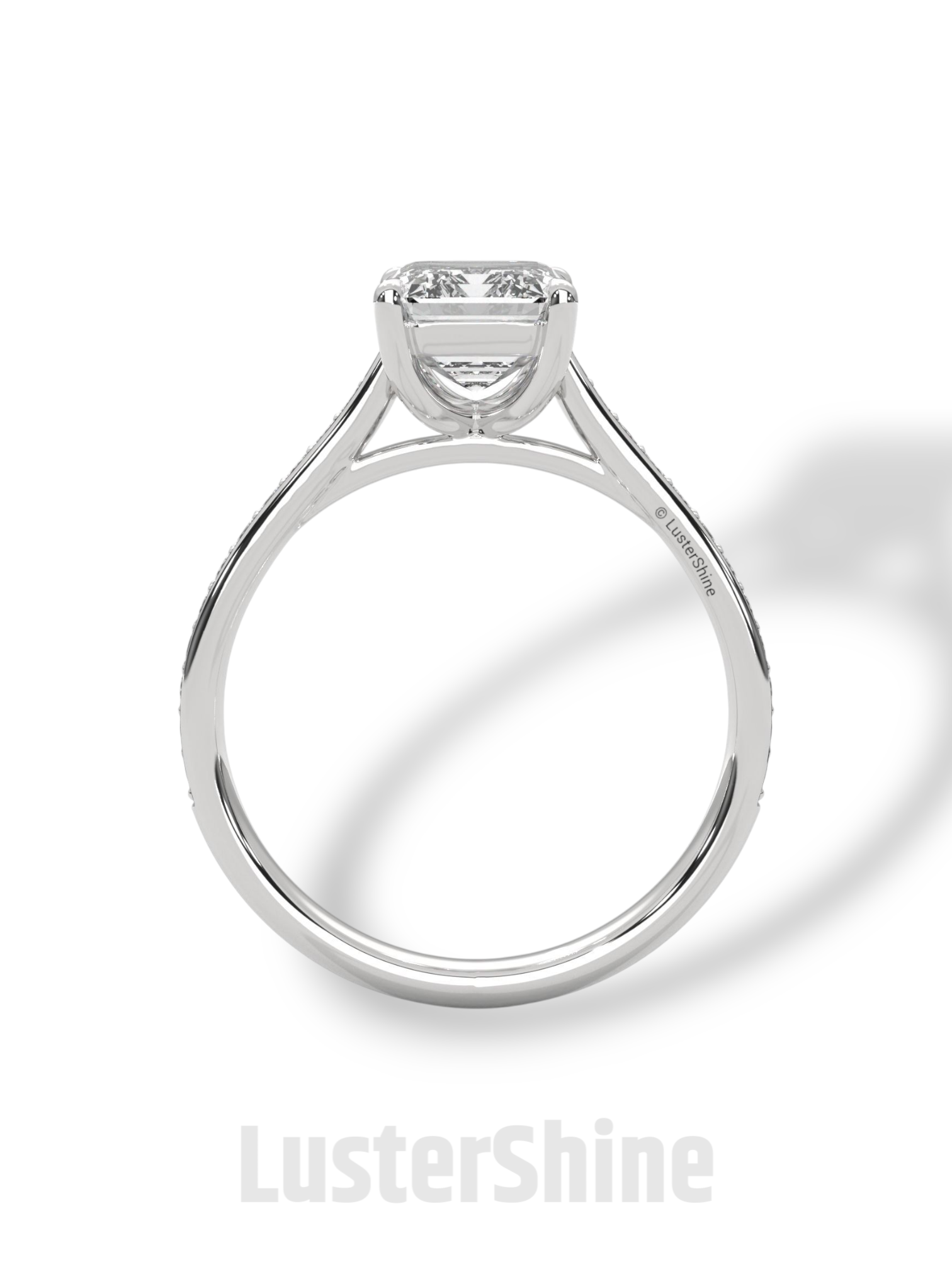 Emerald Cut Diamond Engagement Ring – Pave Band Gold Ring – Moissanite Yellow & White Gold Ring – Art Deco Ring – LusterShine Bridal Jewelry