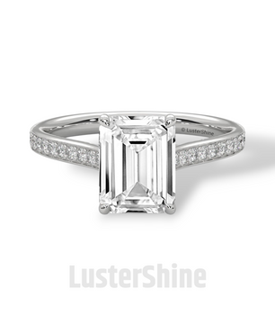 Emerald Cut Diamond Engagement Ring – Pave Band Gold Ring – Moissanite Yellow & White Gold Ring – Art Deco Ring – LusterShine Bridal Jewelry