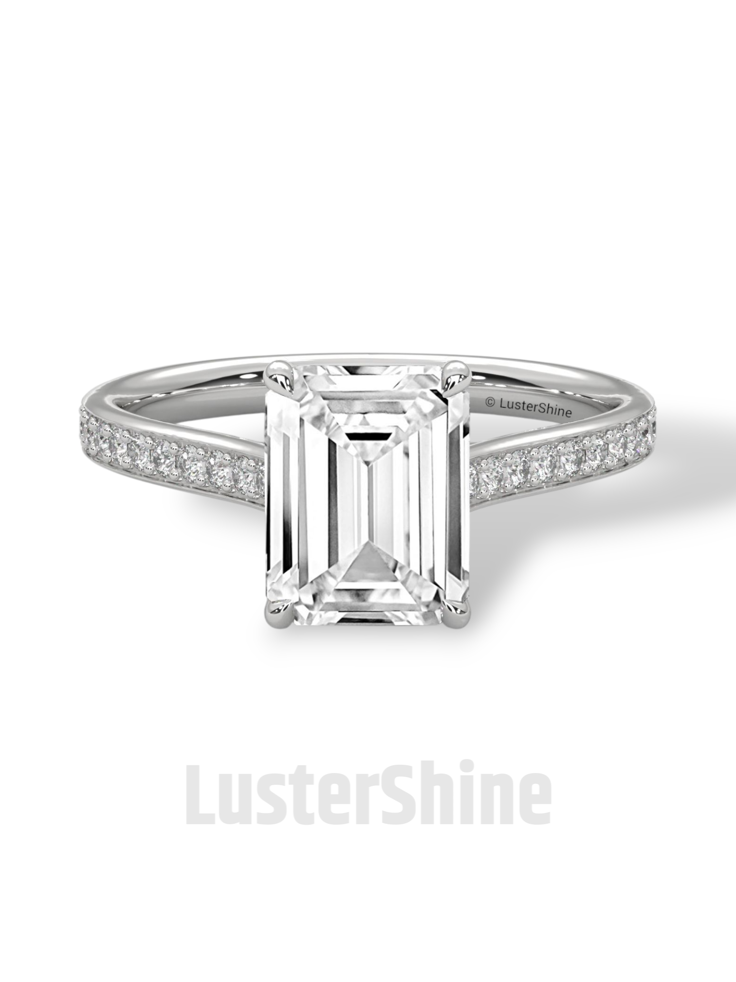 Emerald Cut Diamond Engagement Ring – Pave Band Gold Ring – Moissanite Yellow & White Gold Ring – Art Deco Ring – LusterShine Bridal Jewelry