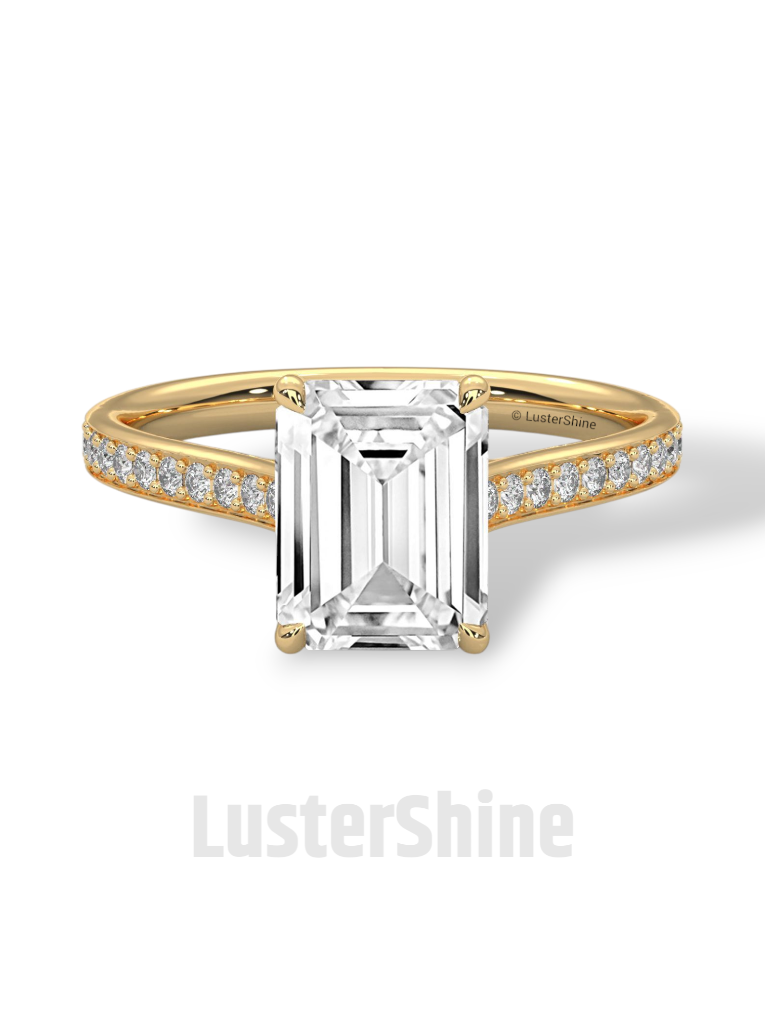 Emerald Cut Diamond Engagement Ring – Pave Band Gold Ring – Moissanite Yellow & White Gold Ring – Art Deco Ring – LusterShine Bridal Jewelry