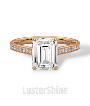Emerald Cut Diamond Engagement Ring – Pave Band Gold Ring – Moissanite Yellow & White Gold Ring – Art Deco Ring – LusterShine Bridal Jewelry