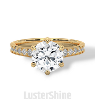 2CT Round Solitaire Diamond Ring – Six Prong Setting Ring – Moissanite Solitaire on Pave Band – Custom 14K 18K Gold Ring by LusterShine Gift