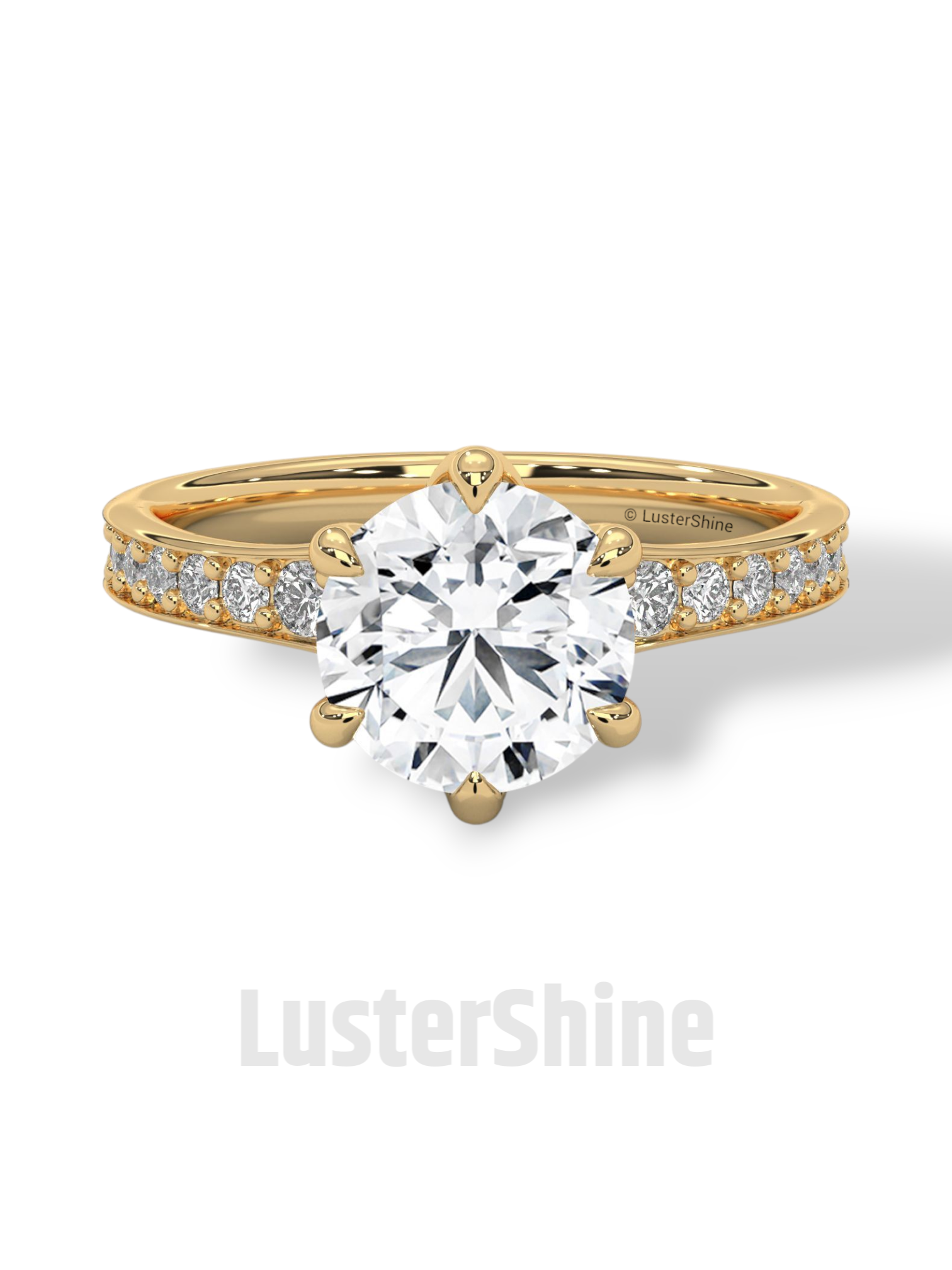 2CT Round Solitaire Diamond Ring – Six Prong Setting Ring – Moissanite Solitaire on Pave Band – Custom 14K 18K Gold Ring by LusterShine Gift
